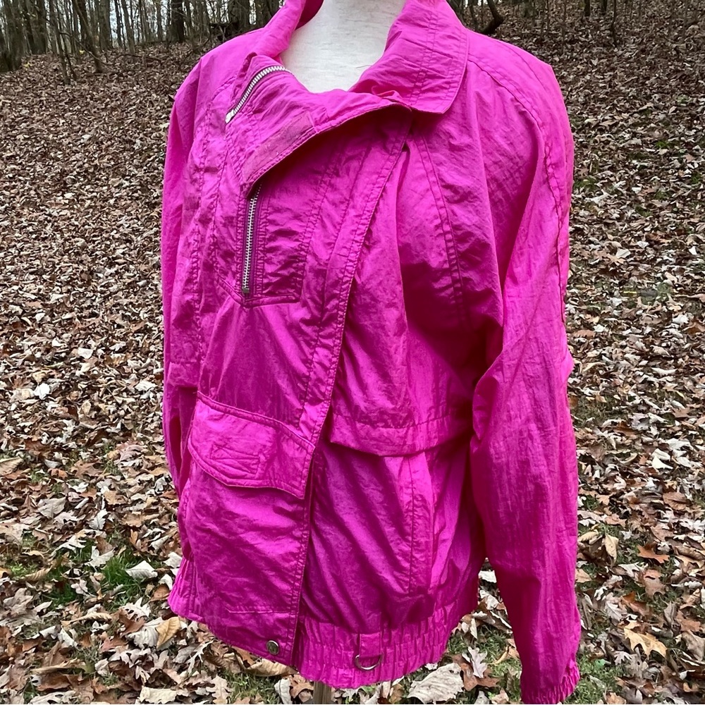 Vintage Andy John Hot Pink Half Zip Pocketed Windbreaker Pullover Size Small